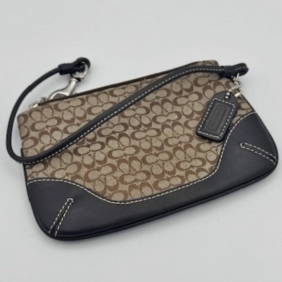 Coach Vintage Wristlet Tan Brown Logo Leather Coin Purse Hang Tag - Picture 1 of 4